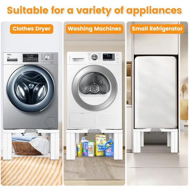 Alt view image 6 of 7 - Full Size Laundry Pedestal Washer and Dryer Pedestals, Universal Fit 1100lbs Capacity Adjustable Washing Machine Stand, Dryer Base Platform Heavy Duty Mini Fridge Stand(Pearl White)