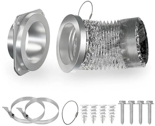 Main image of Magnetic Dryer Vent Coupling Connector Kit with Quick-Release Pull Ring 4"x3.3ft Flexible Duct, 2 Clamps, Fast Cleaning Maintenance