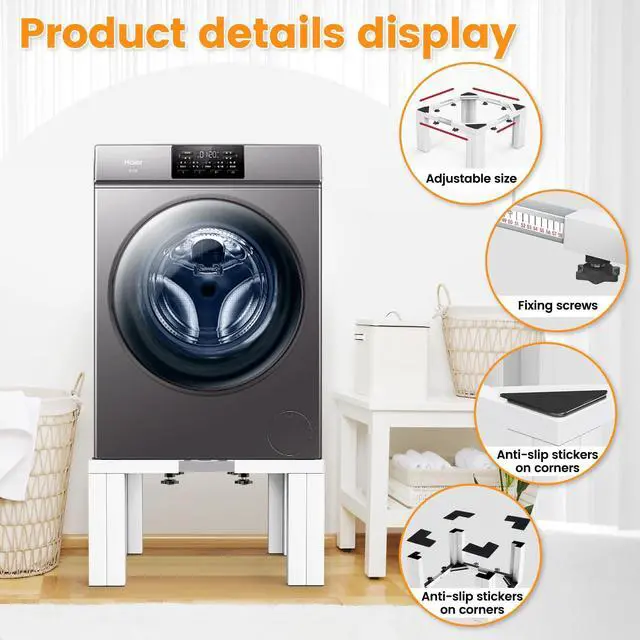 Alt view image 7 of 7 - Full Size Laundry Pedestal Washer and Dryer Pedestals, Universal Fit 1100lbs Capacity Adjustable Washing Machine Stand, Dryer Base Platform Heavy Duty Mini Fridge Stand(Pearl White)