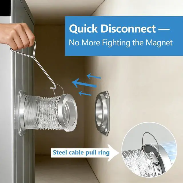 Alt view image 4 of 6 - Magnetic Dryer Vent Coupling Connector Kit with Quick-Release Pull Ring 4"x3.3ft Flexible Duct, 2 Clamps, Fast Cleaning Maintenance