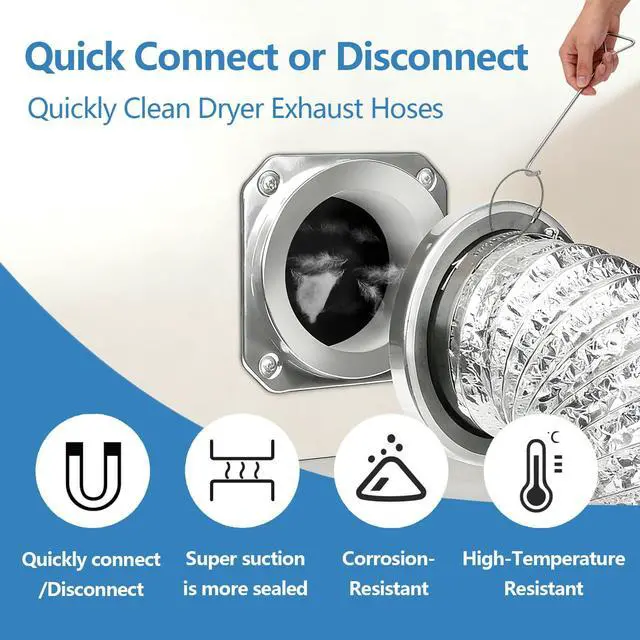 Alt view image 5 of 6 - Magnetic Dryer Vent Coupling Connector Kit with Quick-Release Pull Ring 4"x3.3ft Flexible Duct, 2 Clamps, Fast Cleaning Maintenance