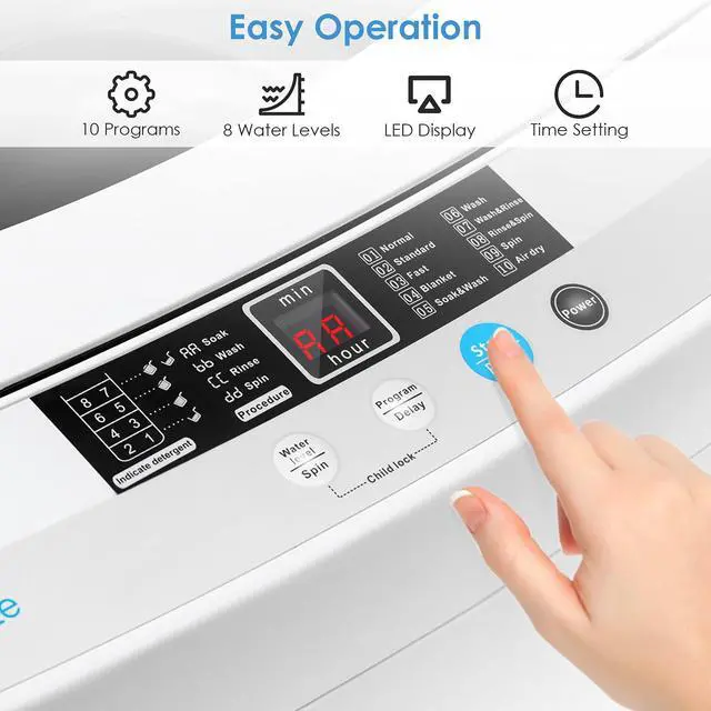 Alt view image 3 of 7 - Washing Machine Portable Compact 12lbs Capacity Full-Automatic W/Drain Pump,10 programs 8 Water Level 1.34 Cu.ft Cloth Washer and Spinner