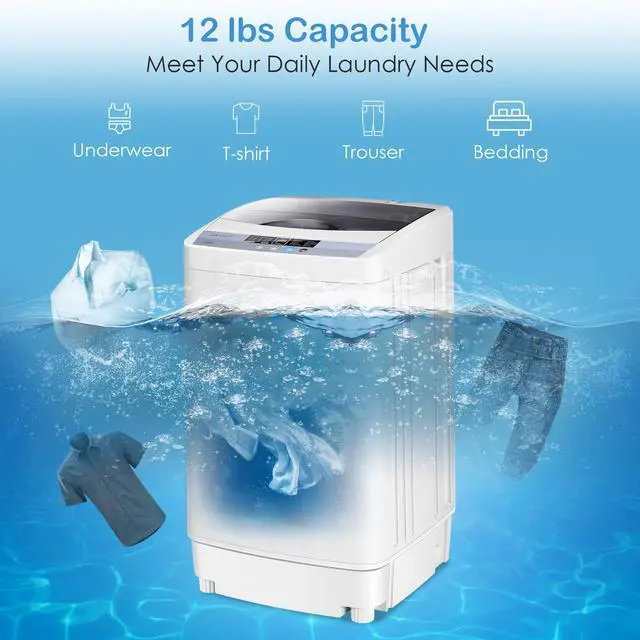 Alt view image 4 of 7 - Washing Machine Portable Compact 12lbs Capacity Full-Automatic W/Drain Pump,10 programs 8 Water Level 1.34 Cu.ft Cloth Washer and Spinner
