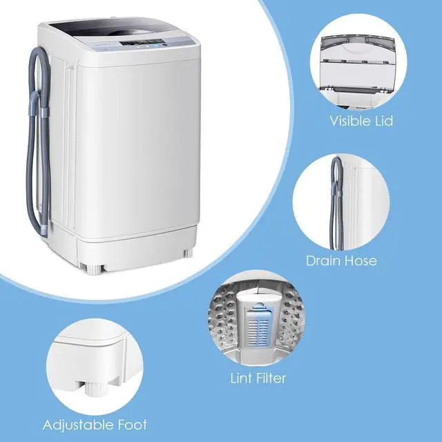 Alt view image 7 of 7 - Washing Machine Portable Compact 12lbs Capacity Full-Automatic W/Drain Pump,10 programs 8 Water Level 1.34 Cu.ft Cloth Washer and Spinner