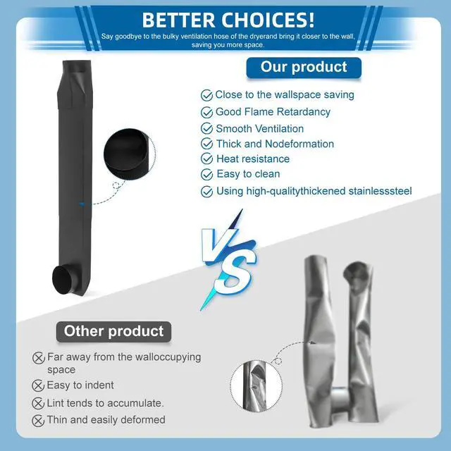 Alt view image 5 of 7 - 23-43in adjustable periscope dryer vent, 90°Inlet Straight Outlet fit for Whirlpool and all 4in Dryer Vent Outlet,for tight spaces periscope flat dryer vent(Stainless steel black)