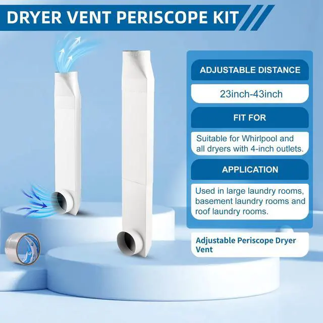 Alt view image 2 of 7 - 23-43in adjustable dryer vent,telescoping dryer vent,90°Inlet Straight Outlet fit for Whirlpool and all 4in Dryer Vent Outlet,for tight spaces periscope exhaust duct(white)