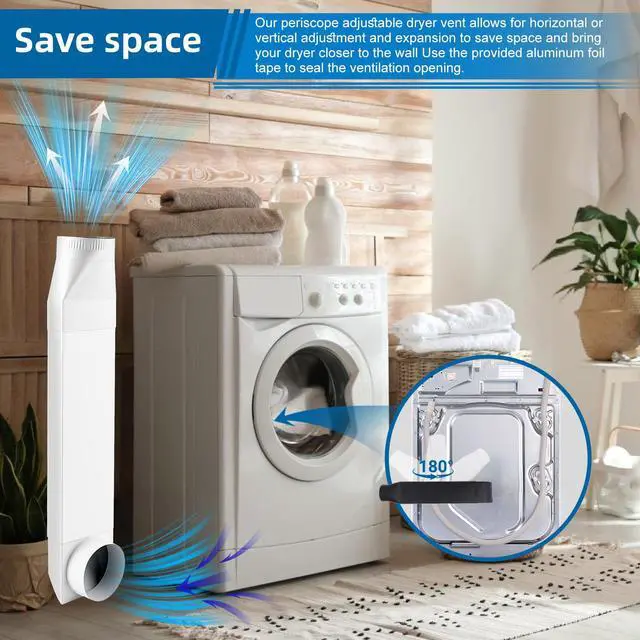 Alt view image 5 of 7 - 23-43in adjustable dryer vent,telescoping dryer vent,90°Inlet Straight Outlet fit for Whirlpool and all 4in Dryer Vent Outlet,for tight spaces periscope exhaust duct(white)