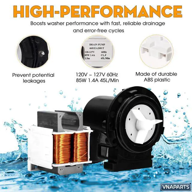Alt view image 2 of 7 - WM8100HVA Washer Drain Pump for LG WM8000HVA WM8000HWA WM8100HWA Washer | WM8100HWA, WM8500HVA, WM9000HVA, WM9000HWA, WM9500HKA, WM3575CW, WM2010CW, WM1377HW, WM3270CW00, WM3488HS, WM2450HRA