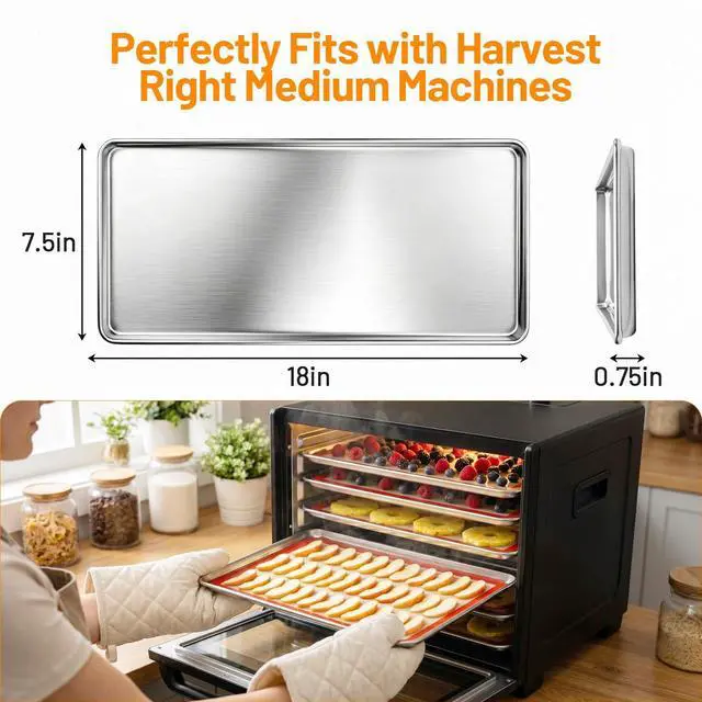 Alt view image 3 of 7 - Metal Trays for Harvest Right Freeze Dryer Medium, 5 Stainless Steel Pans | 18 x 7.5 in Trays Include 5 Silicone Mats, 10 Mylar Bags and Labels for Freeze Drying, Meal Prep and Food Storage