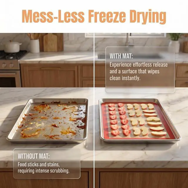 Alt view image 5 of 7 - Metal Trays for Harvest Right Freeze Dryer Medium, 5 Stainless Steel Pans | 18 x 7.5 in Trays Include 5 Silicone Mats, 10 Mylar Bags and Labels for Freeze Drying, Meal Prep and Food Storage