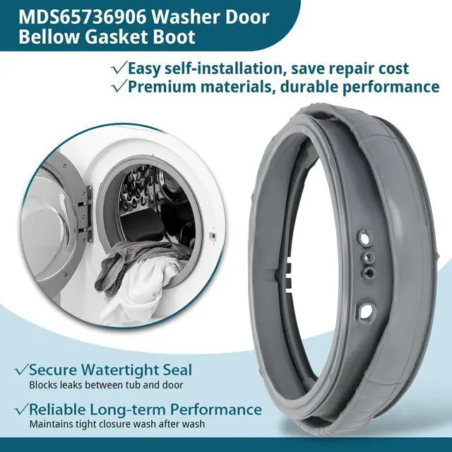 Alt view image 5 of 7 - MDS65736906 Washer Door Bellow Gasket Boot Compatible with AP6888038, MDS47123620, PS12725309, MDS65736901, 4957462, (Gray)