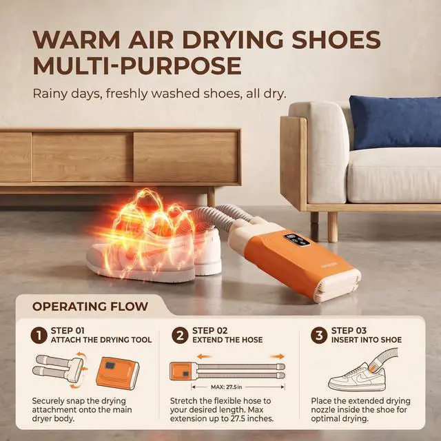 Alt view image 4 of 7 - Portable Clothes Dryer & Shoe Dryer - Mini Compact Electric Dryer Machine with Hot Air Heater Function,Fast Drying for Apartment, RV & Travel & Quiet, Energy Saving for Small Spaces