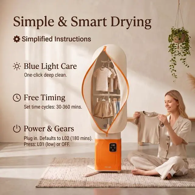 Alt view image 3 of 7 - Portable Clothes Dryer & Shoe Dryer - Mini Compact Electric Dryer Machine with Hot Air Heater Function,Fast Drying for Apartment, RV & Travel & Quiet, Energy Saving for Small Spaces