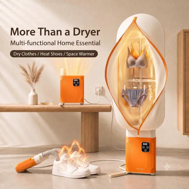 Alt view image 2 of 7 - Portable Clothes Dryer & Shoe Dryer - Mini Compact Electric Dryer Machine with Hot Air Heater Function,Fast Drying for Apartment, RV & Travel & Quiet, Energy Saving for Small Spaces