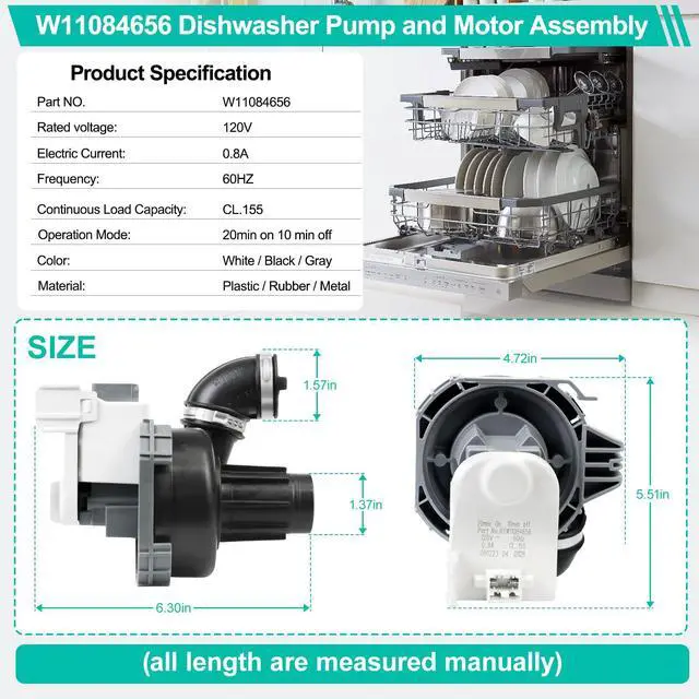 Alt view image 4 of 6 - Upgraded W11084656 Circulation Pump for Whirl-pool Ken-more Kit-chen aid Ama-na Dishwasher fit WDT730PAHZ0 WDT750SAHZ0 WDTA50SAHZ0 Dishwasher Pump Motor Assembly Replacement Part W10854710, W10805387