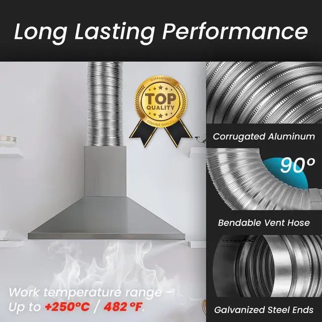 Alt view image 4 of 7 - 8 Inch Flexible Aluminum Duct - 0.82 to 1.64 ft Length Corrugated Vent Hose with Galvanized Steel End Sleeves for HVAC/Washer & Dryer Exhaust Connector/Heat-Resistant Air Ducting Tube