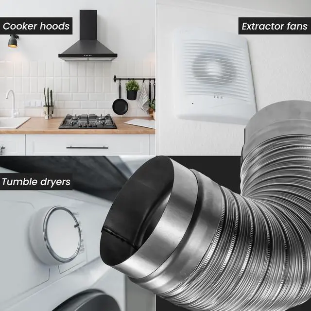 Alt view image 5 of 7 - 8 Inch Flexible Aluminum Duct - 0.82 to 1.64 ft Length Corrugated Vent Hose with Galvanized Steel End Sleeves for HVAC/Washer & Dryer Exhaust Connector/Heat-Resistant Air Ducting Tube