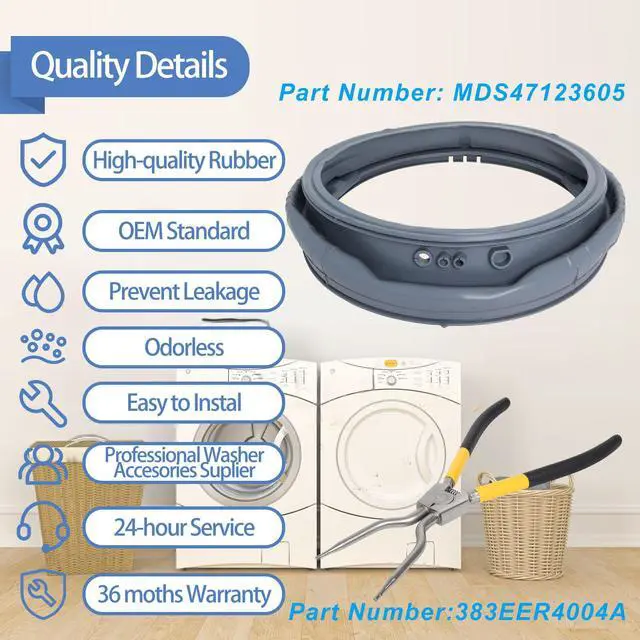 Alt view image 7 of 7 - WM3470HVA WM3570HWA MDS47123605 Washer Door Boot Seal Gasket Compatible with LG Front Load Washer Door Seal & Kenmore Washer Parts WM3570HVA, WM3770HWA,WM3575CW, WM3470HWA