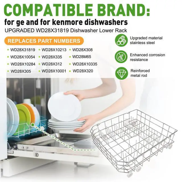 Alt view image 4 of 6 - Upgrade WD28X31819 WD28X10284 Dishwasher Lower Rack Replacement for GE Dishwasher Parts, Replace for WD28M65 WD28X10001 WD28X10213 WD28X305 WD28X10335 WD28X10054
