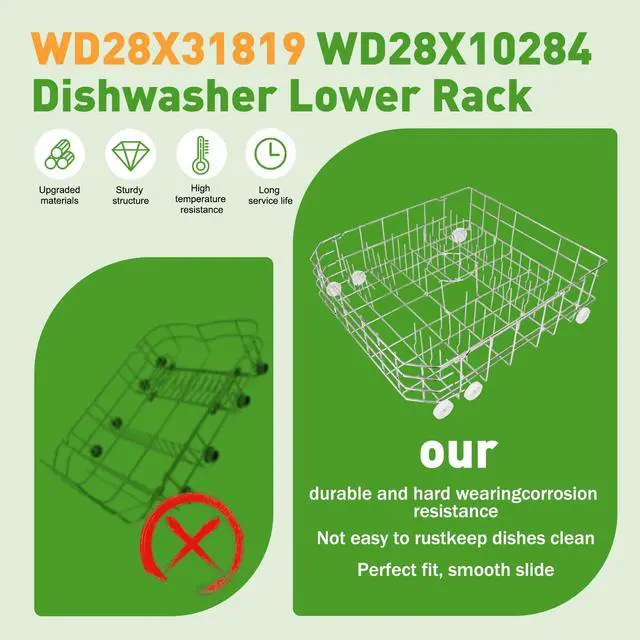 Alt view image 5 of 6 - Upgrade WD28X31819 WD28X10284 Dishwasher Lower Rack Replacement for GE Dishwasher Parts, Replace for WD28M65 WD28X10001 WD28X10213 WD28X305 WD28X10335 WD28X10054