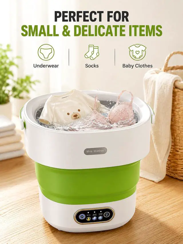 Alt view image 3 of 7 - Portable Washing Machine 16L Foldable Mini Washer for Underwear Socks Baby Clothes Small Loads Compact Washer for Apartment Dorm RV Travel (Green)