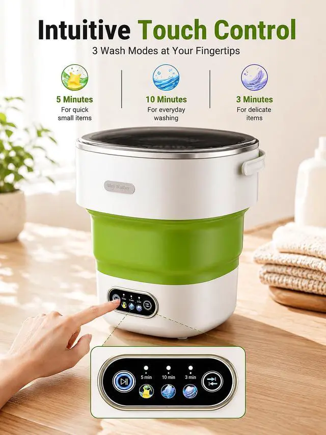 Alt view image 6 of 7 - Portable Washing Machine 16L Foldable Mini Washer for Underwear Socks Baby Clothes Small Loads Compact Washer for Apartment Dorm RV Travel (Green)
