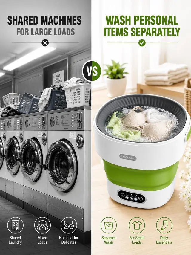 Alt view image 2 of 7 - Portable Washing Machine 16L Foldable Mini Washer for Underwear Socks Baby Clothes Small Loads Compact Washer for Apartment Dorm RV Travel (Green)