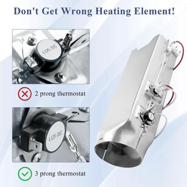 Alt view image 2 of 7 - 5301EL1001H Dryer Heating Element fit for LG.TROMM DLEX7177WM DLE5977W | Heater Assembly 5301EL1001H fit for Kenmore Elite 79680272900, 3 Prong Thermostat 6931EL3001F DLE2516W DLE0442W
