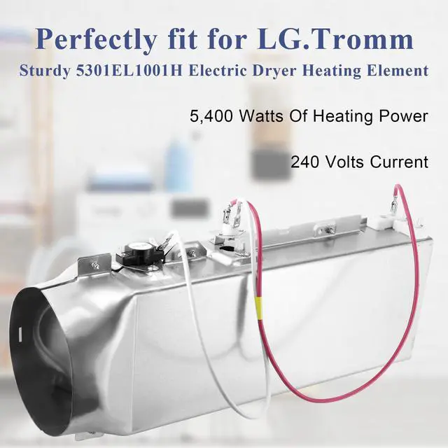 Alt view image 7 of 7 - 5301EL1001H Dryer Heating Element fit for LG.TROMM DLEX7177WM DLE5977W | Heater Assembly 5301EL1001H fit for Kenmore Elite 79680272900, 3 Prong Thermostat 6931EL3001F DLE2516W DLE0442W