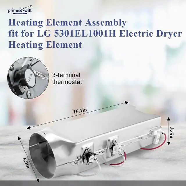 Alt view image 4 of 7 - 5301EL1001H Dryer Heating Element fit for LG.TROMM DLEX7177WM DLE5977W | Heater Assembly 5301EL1001H fit for Kenmore Elite 79680272900, 3 Prong Thermostat 6931EL3001F DLE2516W DLE0442W
