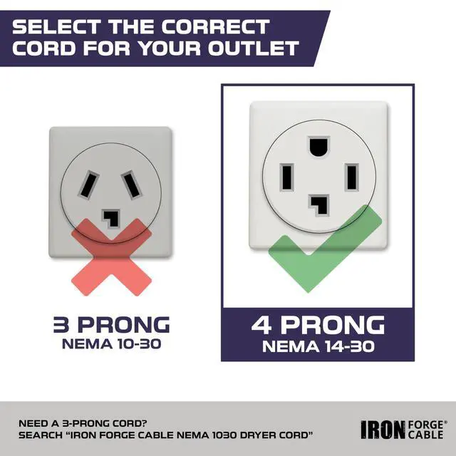 Alt view image 7 of 7 - 4 Prong Dryer Cord, 15 Ft - Black | 10/4 STW Cable, NEMA 14-30 Plug, 30 Amp, Black - For Dryers
