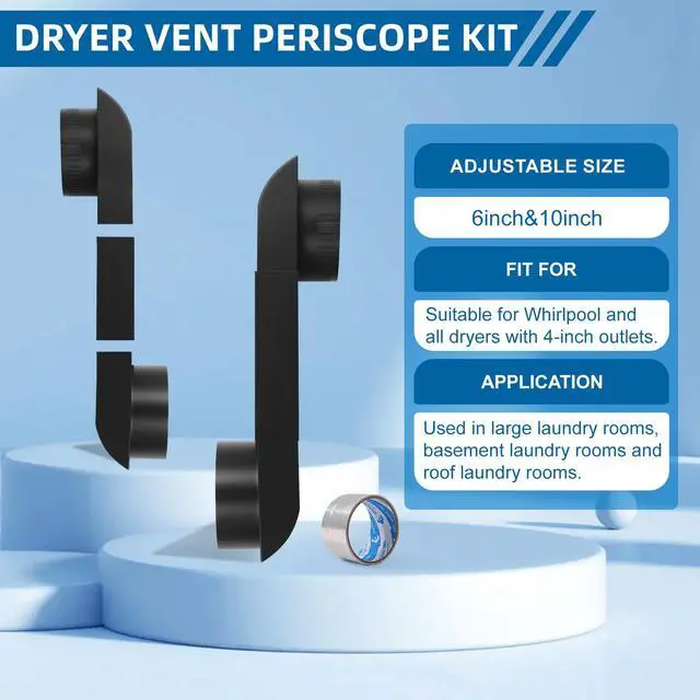 Alt view image 4 of 7 - Periscope Dryer Vent Kit, 2 Fixed Sizes 6.5" & 12" Flat Slim Stainless Steel Dryer Vent Duct, Space Saver 4-Inch Dryer Connector Compatible with Whirlpool and Major Brands, Includes Foil Tape