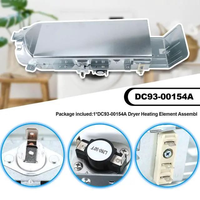 Alt view image 2 of 6 - DC93-00154A Dryer Heating Element Assembly 3 Wires duct heater fit for Samsung DV455EVGSGR,DV520AEP Replace 3282568,AP5582094,PS4216214,EAP4216214 By