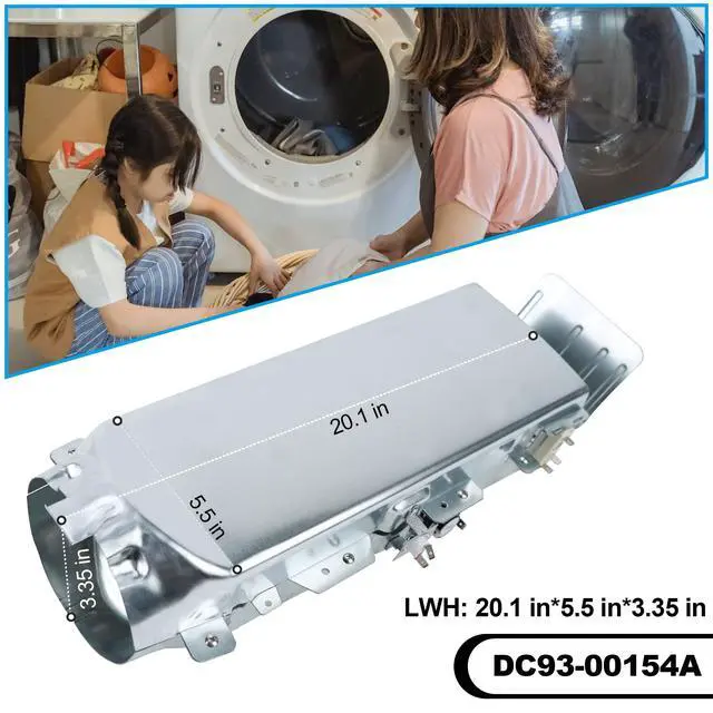 Alt view image 3 of 6 - DC93-00154A Dryer Heating Element Assembly 3 Wires duct heater fit for Samsung DV455EVGSGR,DV520AEP Replace 3282568,AP5582094,PS4216214,EAP4216214 By
