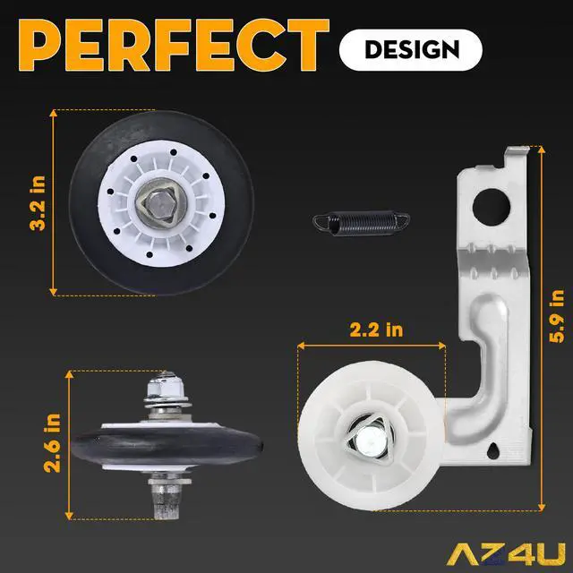 Alt view image 2 of 7 - Dryer Repair Kit Drum Roller Belt Idler Pulley for LG DLE7177WM | DLE7177RM, DLE4970W, DLE4801W, DLE1310W, DLE2515S, DLE2301R, DLE2301W, DLE2101W, DLE2512W, DLE2701V, DLE2522W