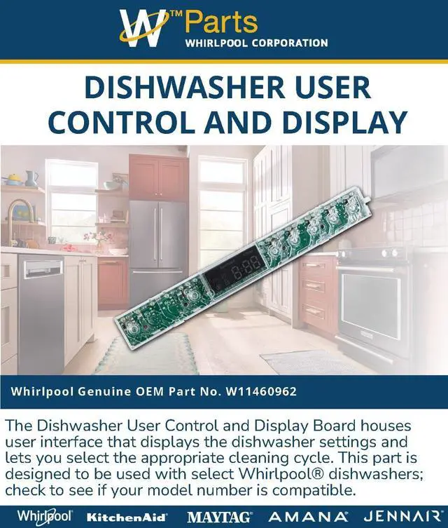 Alt view image 5 of 6 - W11460962 Genuine OEM Dishwasher User Control and Display Board Replacement Part - Replaces W11131367