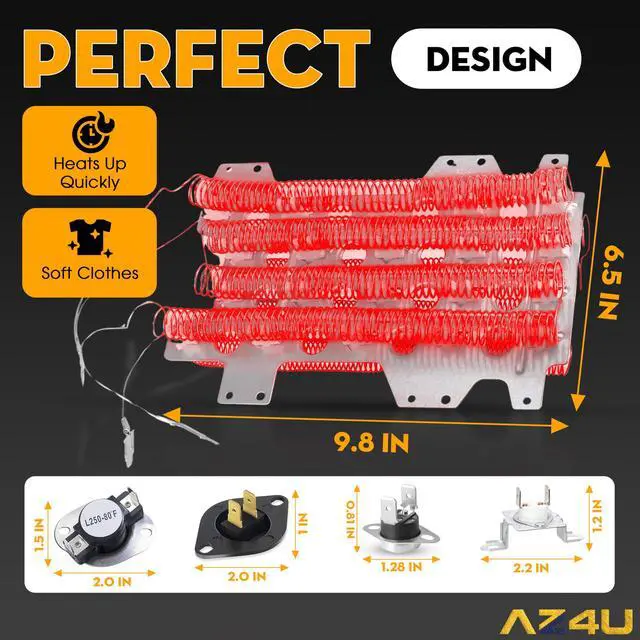Alt view image 2 of 7 - Dryer Heating Element Replaces For Samsung DV48J7770EP/A2 DV45K6200EW/A3 DVE52M7750V/A3 DV45H6300EG/A3 DVE52M8650V/A3 DVE45R6300V/A3 DV45K7600EW/A3 DVE54M8750W/A3 DVE45R6300W/A3 DVE54M8750V/A3 Dryer