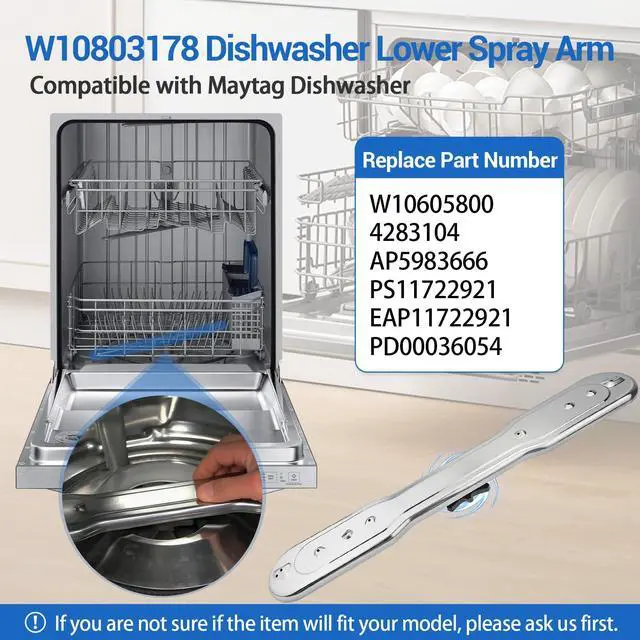 Alt view image 2 of 7 - W10803178 Lower Spray Arm Compatible with Maytag & Whirlpool Multiple Dishwasher. OEM Upgraded Stainless Steel W10803178 Spray Arm Replacement W10605800 4283104 AP5983666 PS11722921 etc. - 2 Year