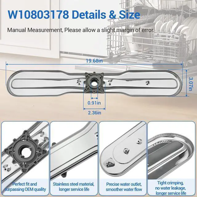 Alt view image 3 of 7 - W10803178 Lower Spray Arm Compatible with Maytag & Whirlpool Multiple Dishwasher. OEM Upgraded Stainless Steel W10803178 Spray Arm Replacement W10605800 4283104 AP5983666 PS11722921 etc. - 2 Year