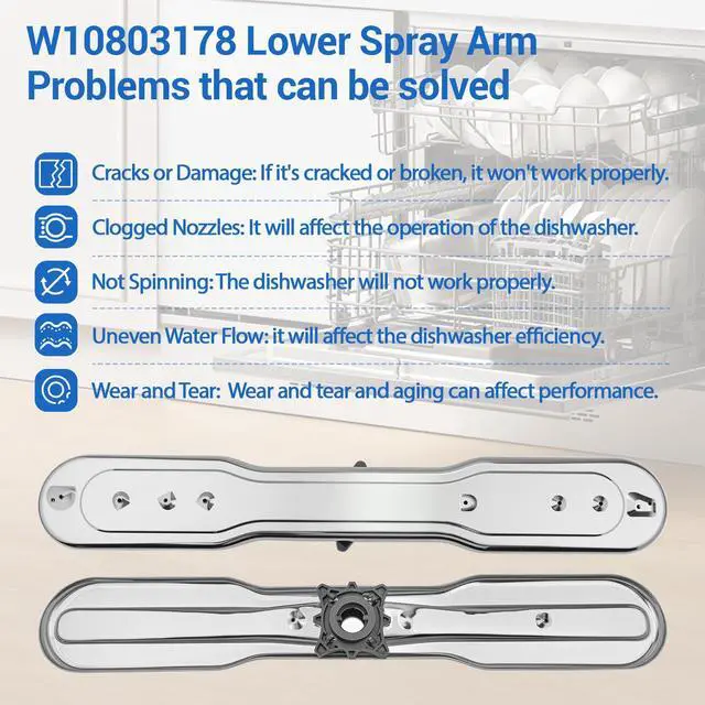 Alt view image 4 of 7 - W10803178 Lower Spray Arm Compatible with Maytag & Whirlpool Multiple Dishwasher. OEM Upgraded Stainless Steel W10803178 Spray Arm Replacement W10605800 4283104 AP5983666 PS11722921 etc. - 2 Year