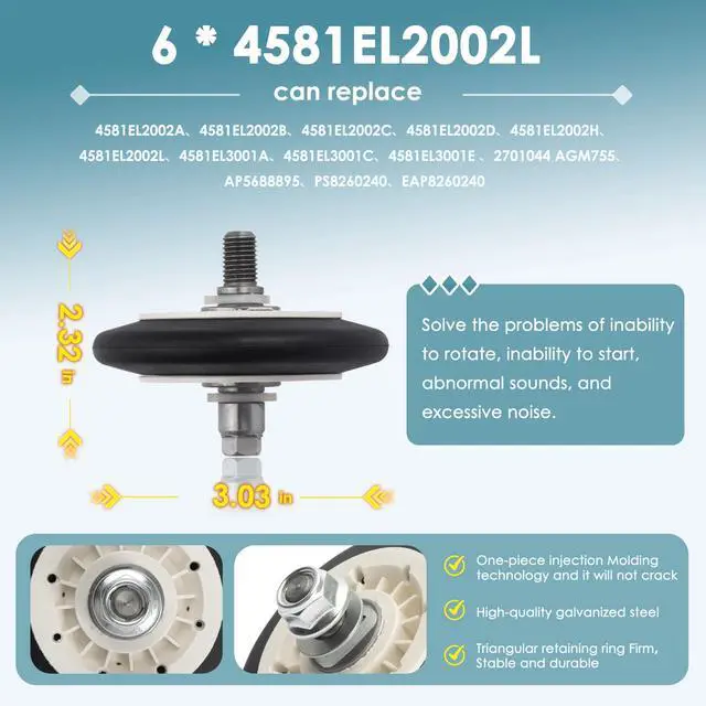 Alt view image 4 of 7 - Upgrade Dryer Roller Kit Dryer for Kenmore Dryer Drum Roller Kit for DLEX8000V DLEX8100V DLGX9001V 79681072310, One-Piece Injection Molding Technology High-Quality Galvanized Steel