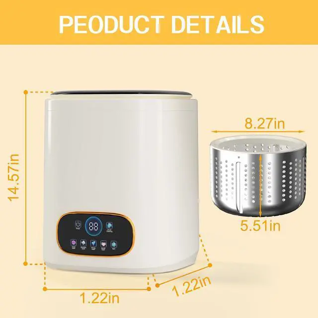 Alt view image 3 of 7 - Portable Fully Automatic Washing Machine, 9L Compact Underwear Mini Washer with LCD Touch Control Screen, One-Touch Operation, Easy Installation, Ideal for Apartments, Dorms, RVs & Travel, 110V