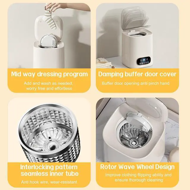 Alt view image 5 of 7 - Portable Fully Automatic Washing Machine, 9L Compact Underwear Mini Washer with LCD Touch Control Screen, One-Touch Operation, Easy Installation, Ideal for Apartments, Dorms, RVs & Travel, 110V