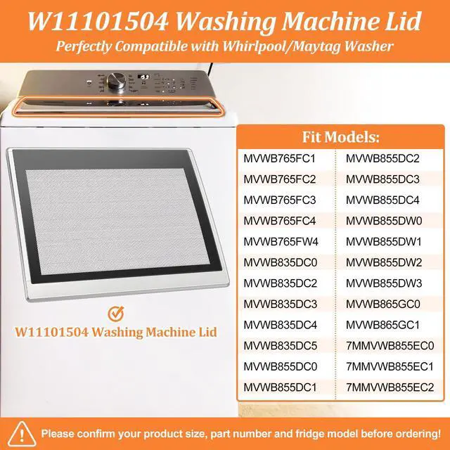 Alt view image 3 of 7 - UPGRADED W11101504 W11256781 Washer Lid Assembly Compatible With Maytag Washer Lid Replacement Parts For Whirlpool MVWB765FC3 Lid With WP8572974 Right Lid Hinge & WP8563965 Left Lid Hinge & 4 Screws