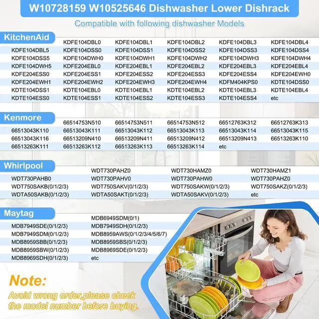 Alt view image 5 of 7 - UPGRADED W10728159 Dishwasher Lower Rack Compatible with Kitchenaid Maytag Kenmore Dishwasher Rack,W10525646 W10082825 KDFE104DSS4 Stainless Steel Whirlpool Dishwasher Bottom Rack with Wheel