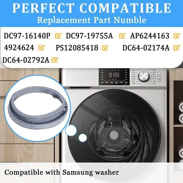 Alt view image 4 of 7 - WF45K6200AW/A2 WF45K6200AZ Washer Door Seal Compatible with Samsung Washer Seal Replacement Parts, DC97-16140P DC97-19755A Washer Door Boot WF45M5500AP/A5 WF45M5500AZ/A5 Door Seal Gasket