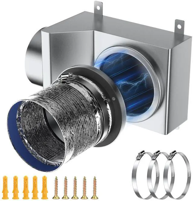 Main image of Magnetic Dryer Vent Coupler 90 Degree, Strong Magnetic Self-Connection Dryer Vent Connector Kit, Stainless Steel Airtight Seal for Dryer Venting, Includes 2.6ft 4IN Duct & Clamps