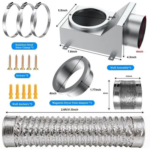 Alt view image 5 of 7 - Magnetic Dryer Vent Coupler 90 Degree, Strong Magnetic Self-Connection Dryer Vent Connector Kit, Stainless Steel Airtight Seal for Dryer Venting, Includes 2.6ft 4IN Duct & Clamps
