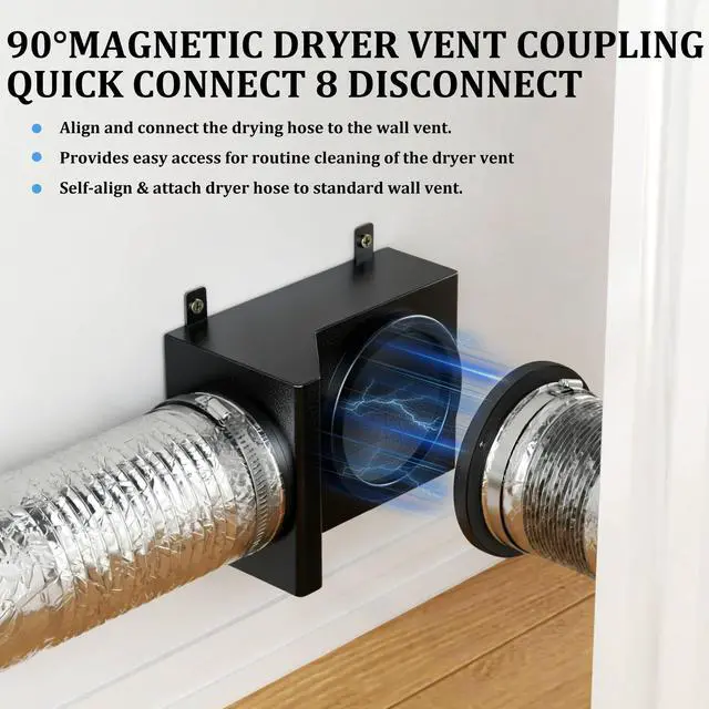Alt view image 2 of 7 - DV90 Magnetic Dryer Vent Coupling, Magnetic Dryer Vent Connector Kit with Strong Magnetic Self-Connection, Stainless Steel Airtight Seal Dryer Venting Kit Includes 2.6ft 4IN Duct & Clamps