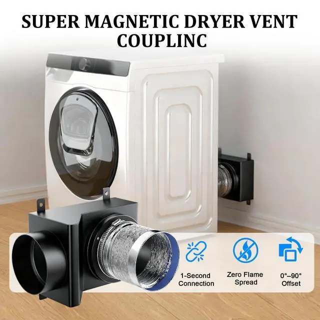 Alt view image 3 of 7 - DV90 Magnetic Dryer Vent Coupling, Magnetic Dryer Vent Connector Kit with Strong Magnetic Self-Connection, Stainless Steel Airtight Seal Dryer Venting Kit Includes 2.6ft 4IN Duct & Clamps